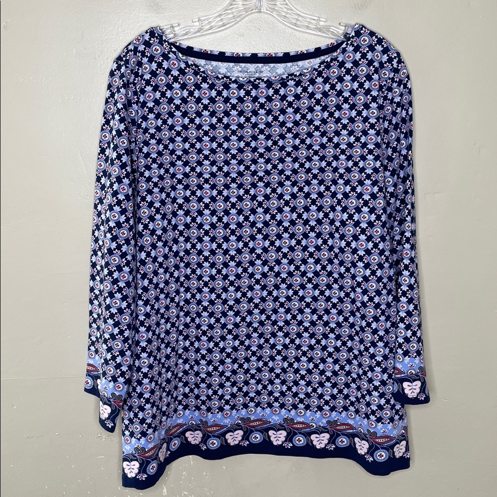 TALBOTS “The TEE by TALBOTS” Women’s Blue Red White Geometric Print Cotton Blend